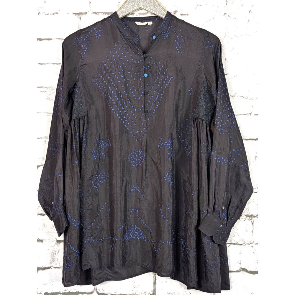 INJIRI 100% Silk Shekhawati Tunic Designer Bohemian Artisanal Artwear Medium